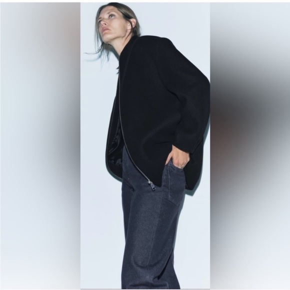 NWT ZARA BLACK MANTECO WOOL BOMBER COAT ZW COLLECTION SIZE MEDIUM - Picture 11 of 16